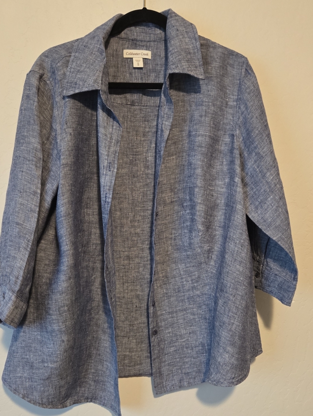 Coldwater Creek Blue Heathered Linen-Blend Button Shirt